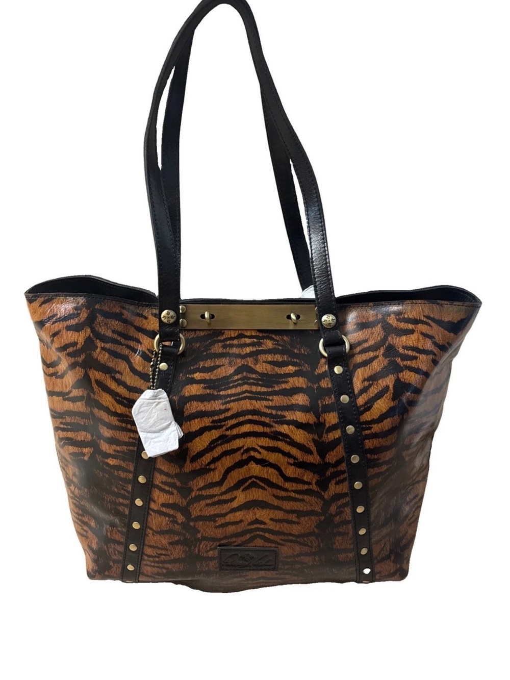 Patrcia Nash Tiger Print Tote Bag with Black Trim NWT with damage see bottom pls